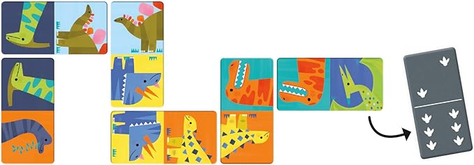Mudpuppy Dinosaur Dominoes – Giant Dominoes Set for Kids, Matching Game for Ages 3-8, 2+ Players – Includes 28 Jumbo Double-Sided Dominoes