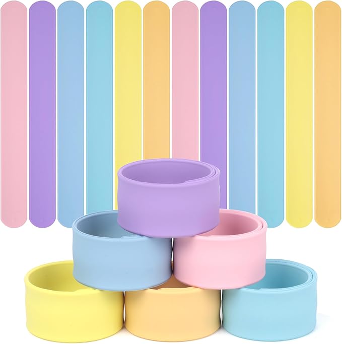 LovesTown 12PCS Silicone Slap Bracelets, Colorful Snap Bracelets Slap Bracelets Bulk for DIY Kids Gifts Classroom Prizes Party Favors
