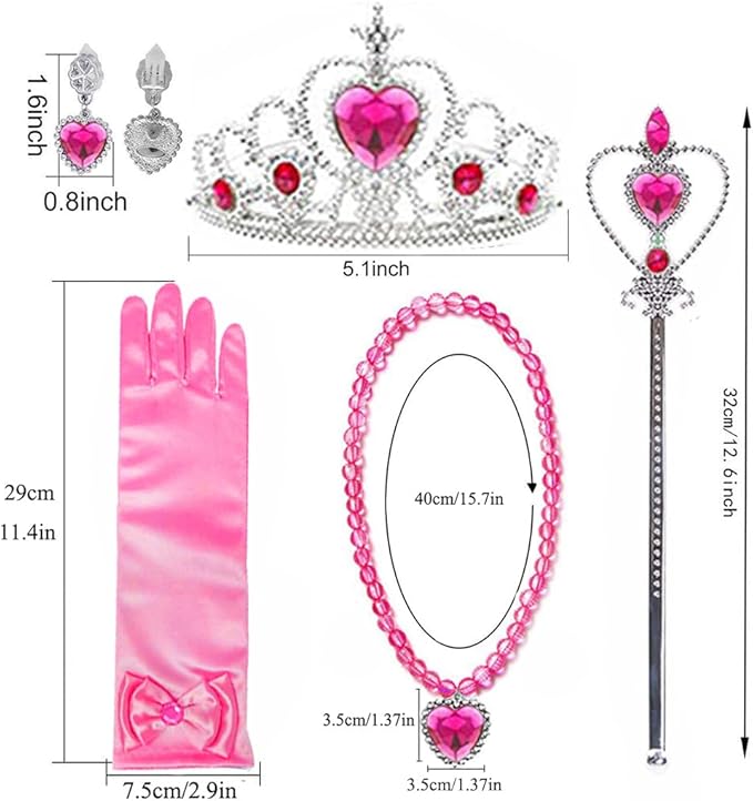 Princess Aurora Costume Dress up Accessories for Girls Aurora Gloves Tiara Crown Necklace Wand Earrings Bracelet Ring Princess Halloween Cosplay Accessories Christmas Gifts Set