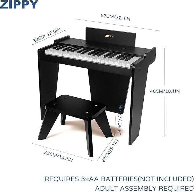 ZIPPY Kids Piano Keyboard, 37 Keys Digital Piano for Kids, Music Educational Instrument Toy, Wood Piano for 3+ Girls and Boys, Black Basic