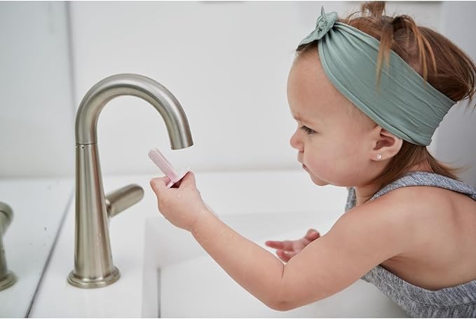 grabease Baby & Toddler Double-Sided Finger Toothbrush for Bath - BPA-Free & Phthalate-Free - 12 Months & Up, Blush, 1 Pack - Toddler Toothbrush - Baby Brush