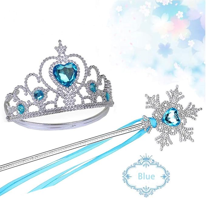 Princess Elsa Costume Dress up Accessories for Girls Cosplay Accessories Christmas Gifts Set Gloves Tiara Crown Necklace Wand (Blue02)