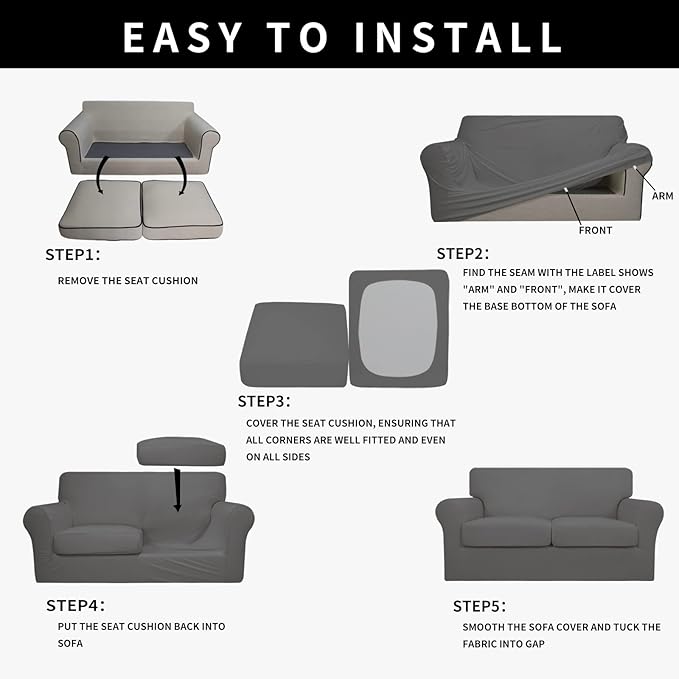 Easy-Going 100% Dual Waterproof Oversized Loveseat Cover Stretch Soft Couch Cover for Dogs, Sofa Slipcover for 2 Separate Cushion Couch Leakproof Furniture Protector for Kids, Pets Gray