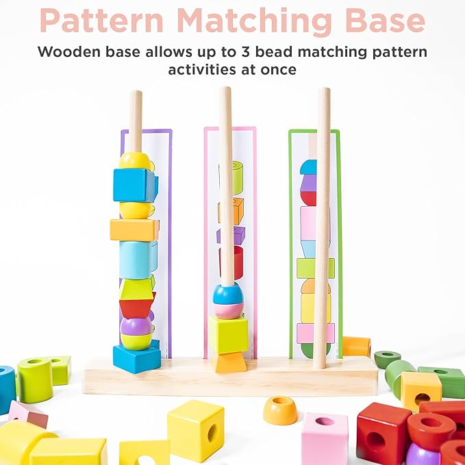 Montessori & Me Stringing Beads for Kids 3-5 - Lacing String Toys for Toddlers - Snap Necklace