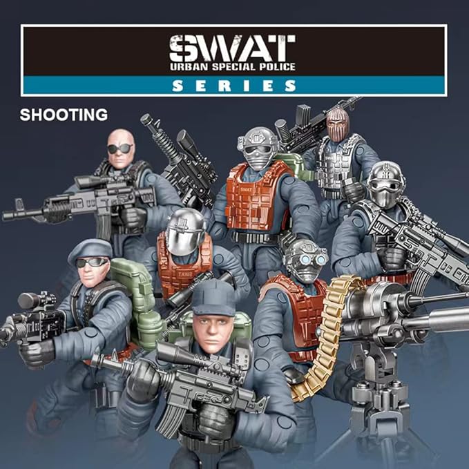 8 PCS Building Block City Policeman Action Mini-Figures with Multiple Military Weapons Accessories SWAT Model Equipment Assembly Building Toys Party Favors Gift for Boys
