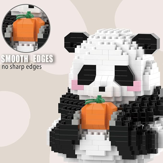 Halloween Mini Building Blocks- Helloween Sitting Panda with Pumpkin, Micro Blocks Panda Toy for Kids 6 7 8 9+, Mini Blocks Building Sets for Adults