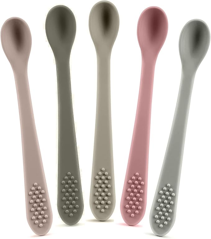 Baby Spoons First Stage Silicone Baby Spoon – Self Feeding Baby Utensils – Infant Spoons First Stage Baby Feeding Spoon - Soft & Gentle on Gums - BPA Free Silicone Baby Spoons Set (Pastel7)