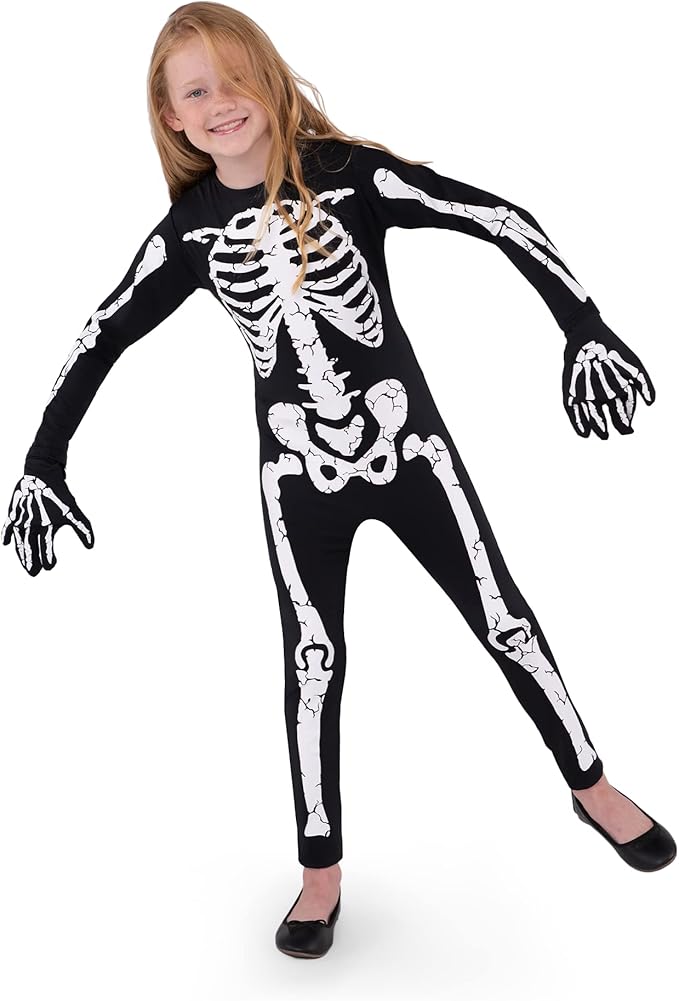 Spooktacular Creations Kids Halloween Skeleton Costume Glow-in-The-Dark for Girls, Toddlers Skeleton Jumpsuit for Cosplay
