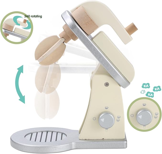 Giant bean Wooden Toy Mixer, Kids Play Kitchen Accessories, Pretend Play Toy Blender for Boys Girls Ages 3+