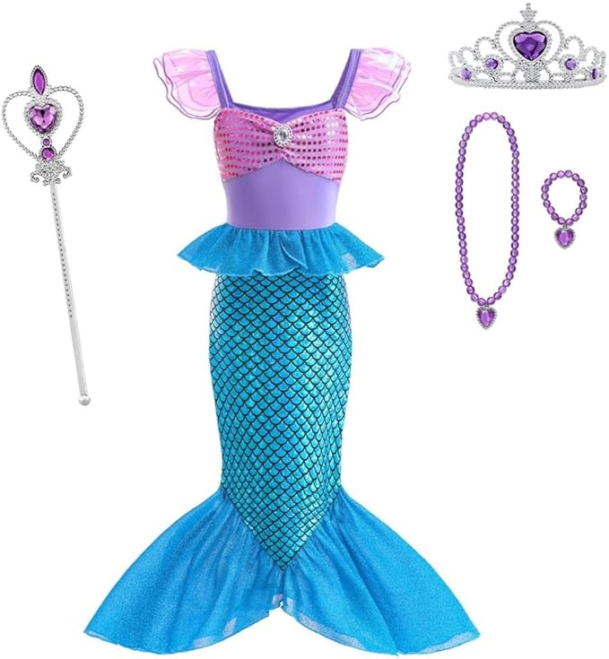 Lito Angels Little Mermaid Princess Fancy Dress Up Costume Party Outfit for Toddler Kids Girls with Accessories Size 3T to 10