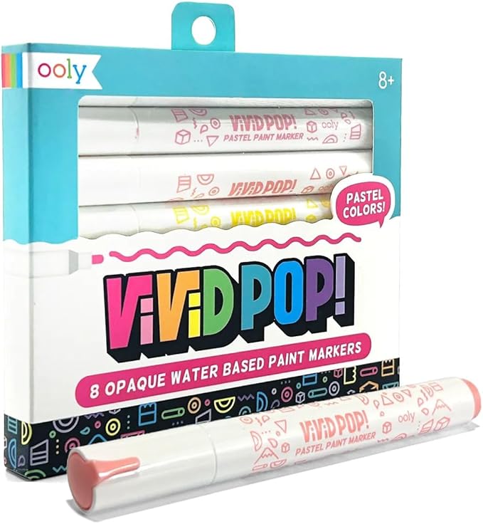 Ooly Vivid Pop Pastel Set of 8 Super Bright Water Based Paint Markers - Erases off Whiteboards, Windows, Mirrors- For Kids, School Supplies, Art Projects, Paint Pen Marker for Kids
