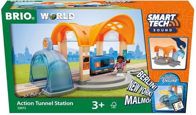 BRIO 33973 Smart Tech Sound Action Tunnel Station | Wooden Toy Train Set for Kids Age 3 and Up