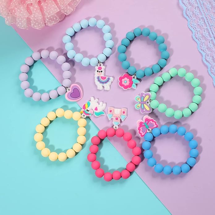 PinkSheep Unicorn Beads Pendant Bracelet for Kid Girl, 6PC, Rainbow Monster Sun Flower Heart Meteor Charm Friendship Bracelet Good Friend Gift