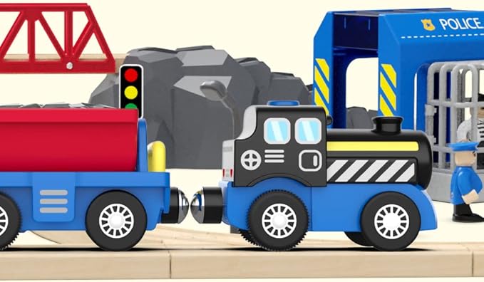 Train Accessories Battery Operated Locomotive Train, Engineering Train Fits All Train Set for Toddlers, Engine Powerful Train Toys for Wooden Railway System, Train for Kids