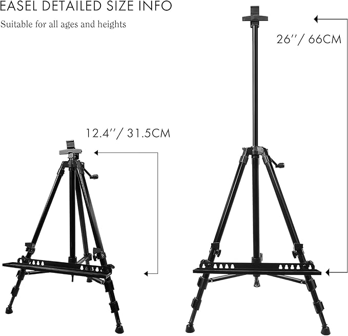 Artify 61 Inches Painting Easel Stand, Adjustable Height from 22-61”, Tripod for Painting and Display with a Carrying Bag, Aluminum, 1PACK, Black