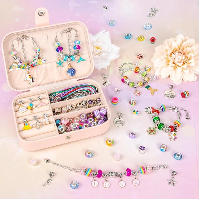 Sofier Charm Bracelet Making Kit for Girls Jewelry Box Jewelry Making Kit Gifts for Girls 4-12 DIY Craft Toys Birthday Christmas