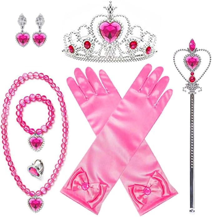 Princess Aurora Costume Dress up Accessories for Girls Aurora Gloves Tiara Crown Necklace Wand Earrings Bracelet Ring Princess Halloween Cosplay Accessories Christmas Gifts Set