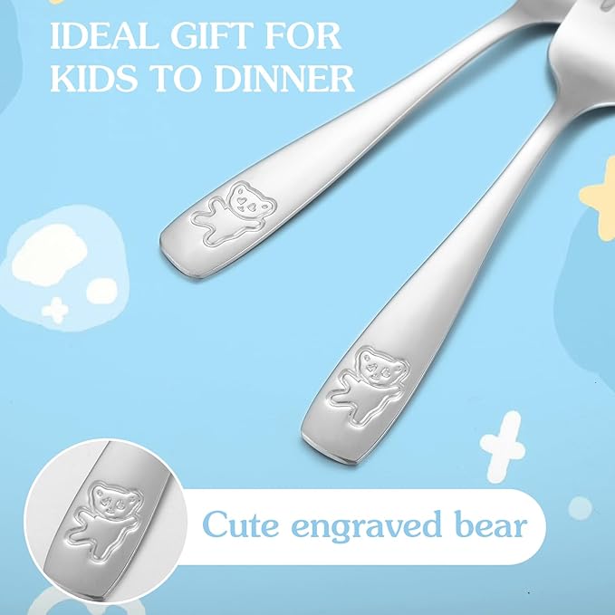 6 Piece Stainless Steel Kids Silverware Set,Toddler Utensils,Children Safe Food Grade Forks and Spoons,Mirror Polished, Dishwasher Safe