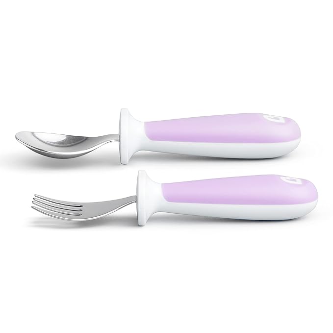 Munchkin® Raise™ Toddler Fork and Spoon Utensil Set, Rest Keeps Tip Off Table, BPA Free, 6 Pack, Purple