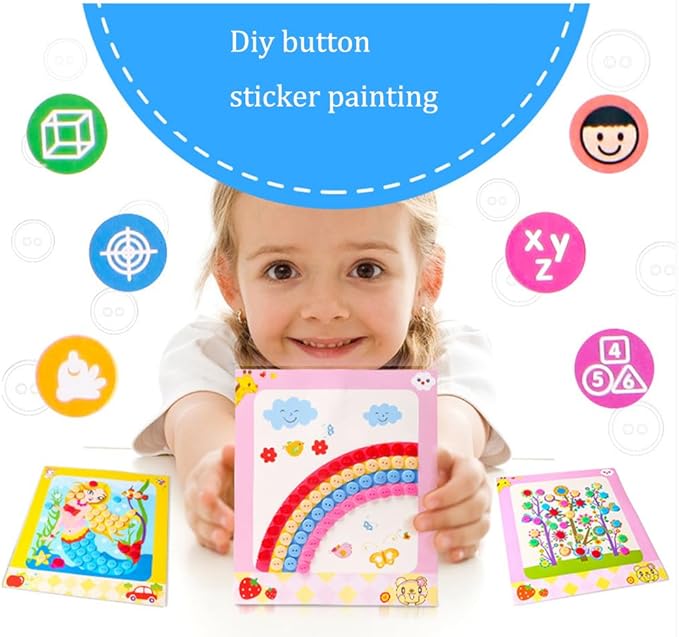 WYNAKESHU 12PCS Button Sticker Drawing Mosaic Sticker Art Kits for Kids Button Art Sticky Button Preschool Art Class Toys Early Education Gift for Girls Boys Over 3 Years