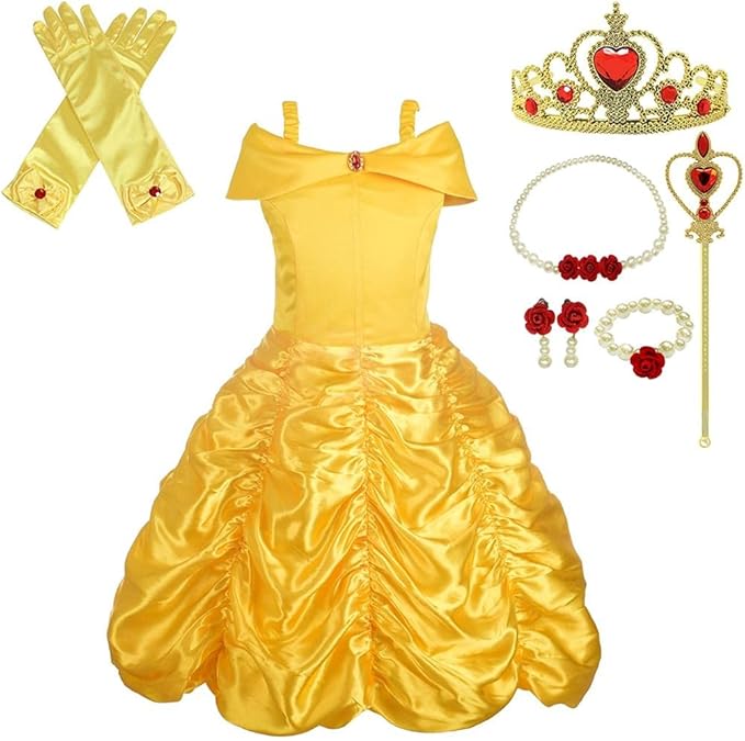 Dressy Daisy Girls' Princess Yellow Gold Ball Gown Birthday Party Fancy Dress Up Halloween Costume Size 3T-12