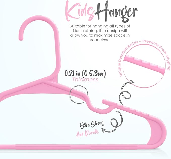 Utopia Home 60 Pack Kids Hangers - 11.5 Inch Plastic Baby Hangers for Closet - Childrens Hanger for Clothes & Infant Hanger for Closet - Ideal for Everyday Standard Use (Baby Pink)
