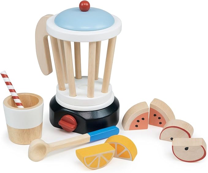 Mentari Toys - Smoothie Maker - 12pc Wooden Blender Play Set with Fruit, Cup, Straw & Spoon - Pretend Play Kitchen Toy for Toddlers - Encourages Creativity, Fine Motor Skills & Healthy Eating - Age 3+