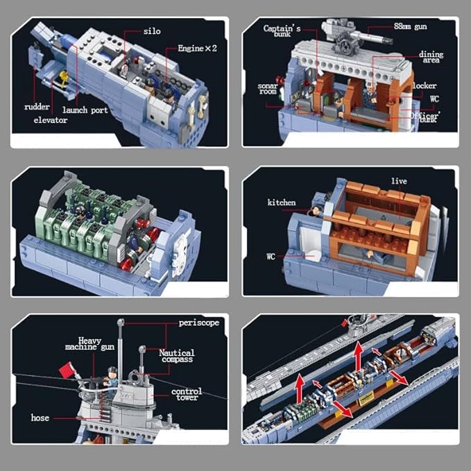 Submarine Ship Building Blocks Set, 6112 Pieces German VIIC U-552 Submarine Building Block Sets, WW2 Military U-Boat Submarine Toys, Ships Modular Buildings for Adults Teenager
