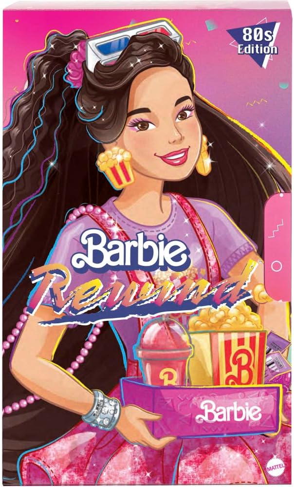 Barbie Rewind Doll & Accessories with Black Hair & 1980s-inspired Movie Night Outfit, Collectible & Displayable