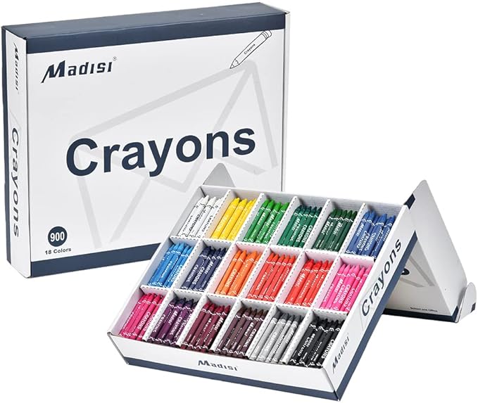 Madisi Crayon Bulk pack, Regular Size, 18 Colors, 900 Count