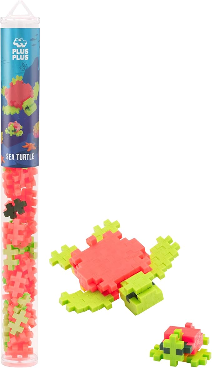 PLUS PLUS 3D Puzzle Building Block Set, 70 Mini Interlocking Pieces, Fun STEM Toys for Kids - Sea Turtle Mini Maker Tube