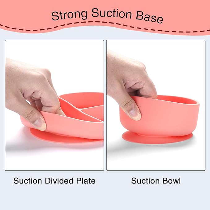 Silicone Baby Feeding Set,13PCS Baby Feeding Essentials with Suction Bowl and Plate,Spoons & Forks,Bib & Cup,Baby Toothbrush,Baby Led Weaning Supplies for 6+ Months,Baby Eating Essentials (Pink)