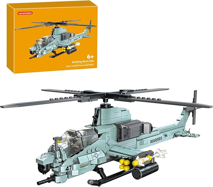 597 Pcs AH-1Z Viper Helicopter Building Set,STEM Military Army Airplane Building kit,Plane Model Collectible Home Decor,Air Force Building Block Toys,Military Toy Gifts for Kids Teens Adults