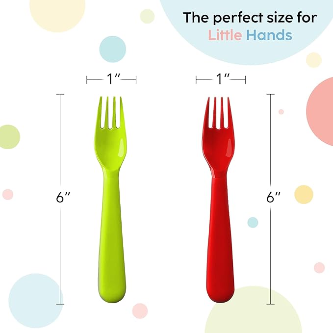 Plastic Toddler Forks - Set of 16 BPA Free/Dishwasher Safe Kids Utensils Brightly Colored Flatware Great for Kids