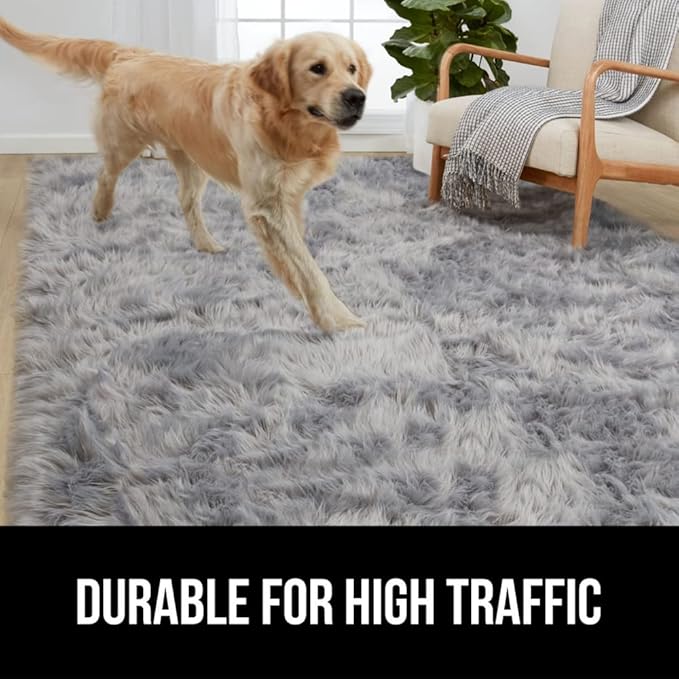 Gorilla Grip Fluffy Faux Fur Rug, 6x9, Machine Washable Soft Furry Area Rugs, Durable Rubber Backing, Plush Floor Carpets for Baby Nursery, Bedroom, Living Room Shag Carpet, Luxury Home Decor, Gray