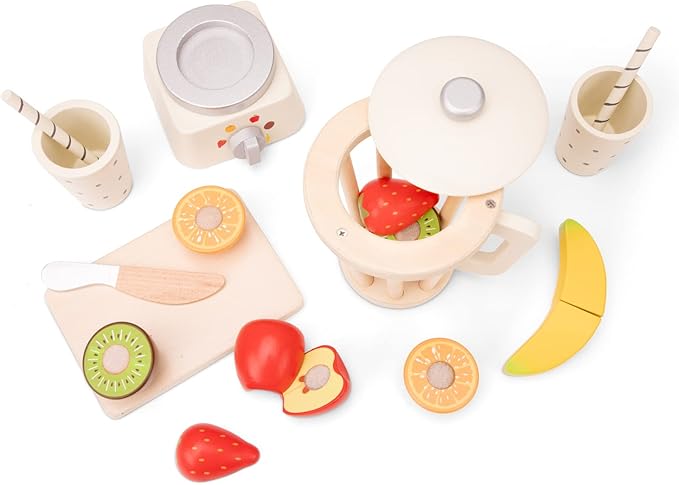 New Classic Toys Wooden Smoothie Set - Pretend Play Toy for Kids Cooking Simulation Educational Toys and Color Perception Toy for Preschool Age Toddlers Boys Girls