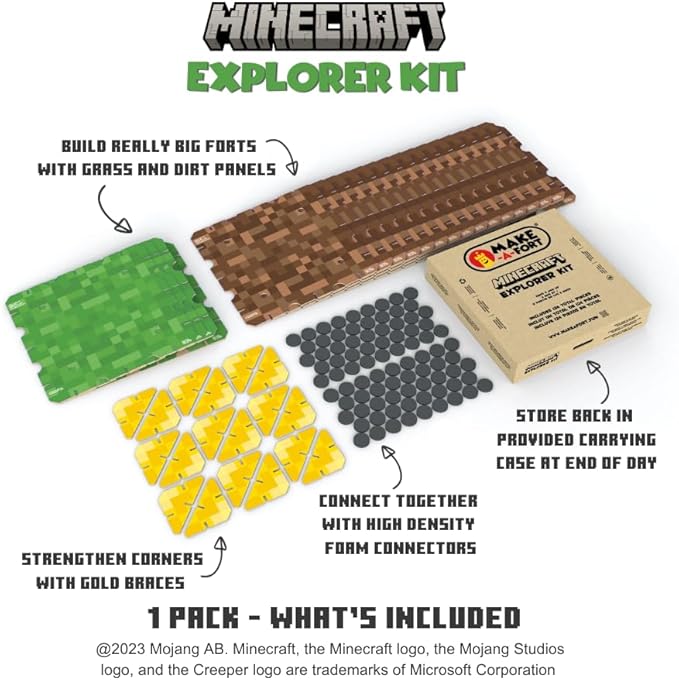 Minecraft Explorer Kit - Build Minecraft in The Real World - Endless Play for Ages 8 and Up - Build Forts, Mazes, Tunnels, and More - Durable, Reusable, and Made in USA (1 Pack)