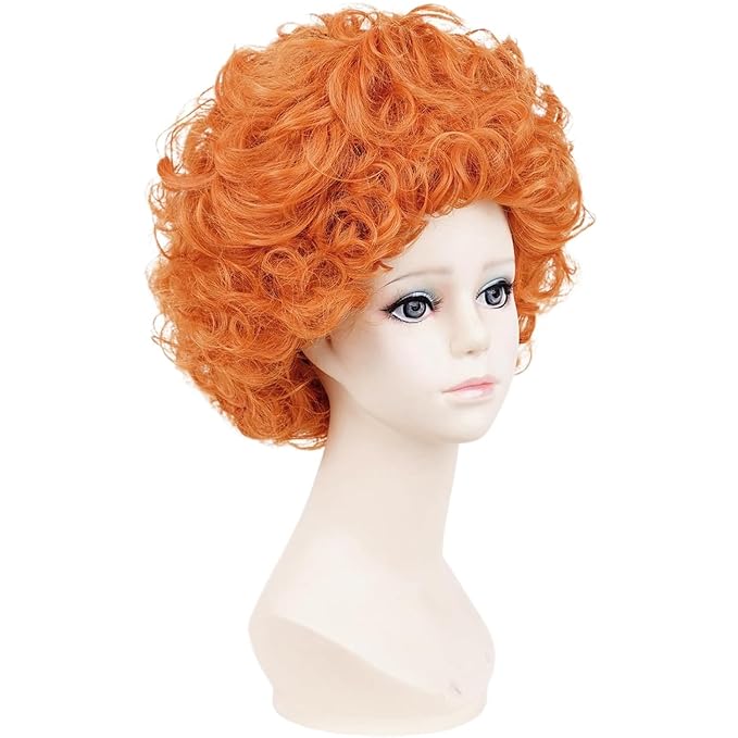 Probeauty Short Curly Orange Wig for Kids, Reddish Afro Wig with Heart Necklace for Child Halloween Costume Party