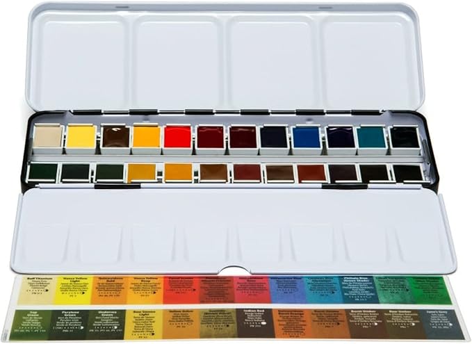 Daniel Smith Color Hand Poured Pan Set with BONUS Metal Box and Empty Half Pans, 24 Units (Pack of 1)