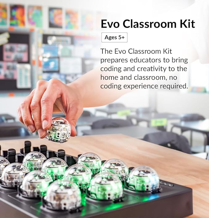 Evo Classroom Kit (12 Bots): Interactive Coding Robot, Kids Ages 5+, Includes 12 Evo Robots, Color Code Markers, Charging Cradle, Bot Stickers, Access to 700+ STEAM Lessons, Educators & Parents