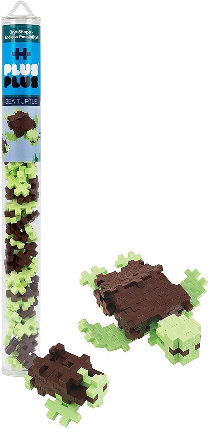 PLUS PLUS 3D Puzzle Building Block Set, 70 Mini Interlocking Pieces, Fun STEM Toys for Kids - Sea Turtle Mini Maker Tube