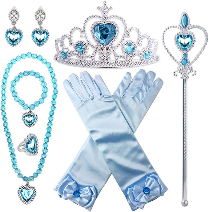 Princess Elsa Costume Dress up Accessories for Girls Elsa Cosplay Accessories Christmas Gifts Set Elsa Gloves Tiara Crown Necklace Wand Earrings Ring Princess Accessories for Girls