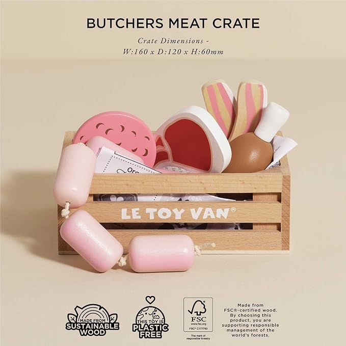 Le Toy Van - Educational Pretend Play Toy Food | Wooden Honeybee Market Meat Crate | Supermarket Pretend Play Shop Food