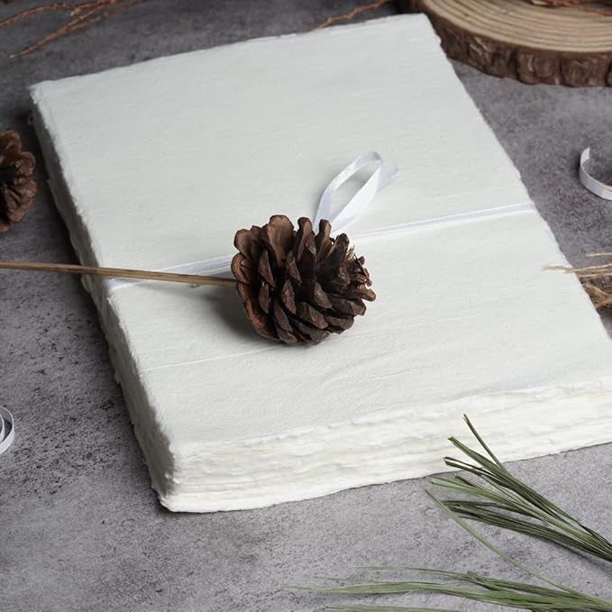 50 Sheets - Rough/Textured Watercolor Paper - 7.5 X 11.5 inches(150GSM) - Handmade/Deckle Edge Paper Made from Virgin Egyptian Cotton - Off-White by Leather Village