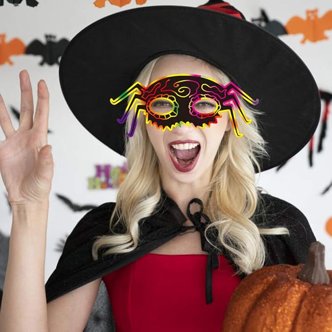 CCINEE 36pcs Halloween Scratch Paper Mask, Magic Scratch Off Art Masks with Elastic Cords and Wood Stylus for Halloween Costume Dress up Party Decorations