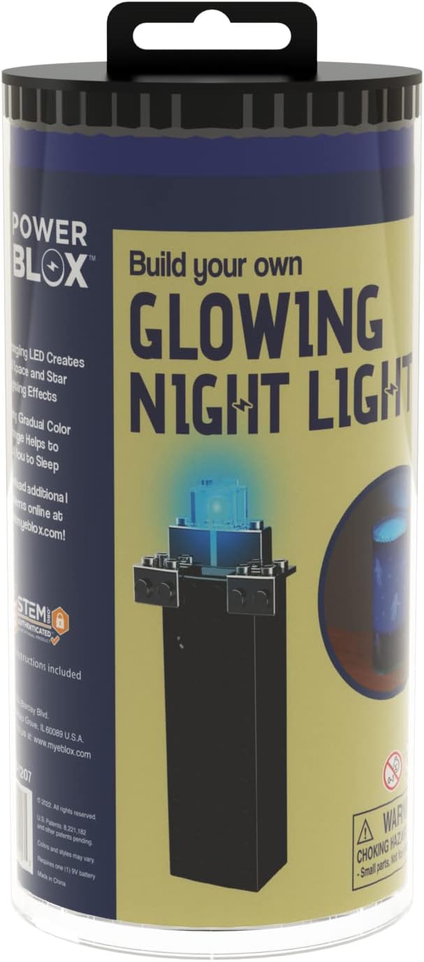 E-Blox: Power Blox: BYO Space Night Light - Glowing Color Changing LED Block, Image Projection Slip, DIY Craft Activity Kit, STEM Toy, Kids Ages 5+