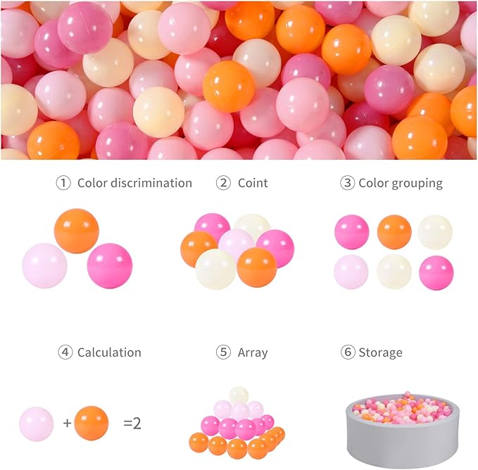GOGOSO Pit Balls Pink Balls for GirlsToddlers for Playhouse, Playpen, Baby Pool, Play Ball Fun Centers, for Babies, Kids, Phthalate Free BPA Free,100 Balls