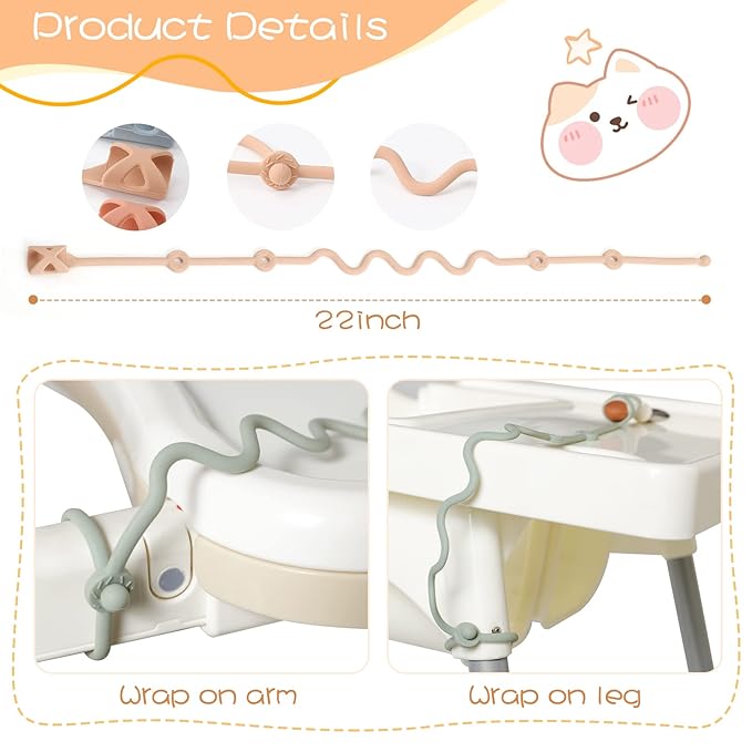 Toddler Utensils，Silicone Stretch Lids for fork and spoon,Holder Strap Food Grade Silicone Keep Fork and Spoon Off The Floor Great for Baby and Kids Dishwasher Safe （Apricot and Orange)