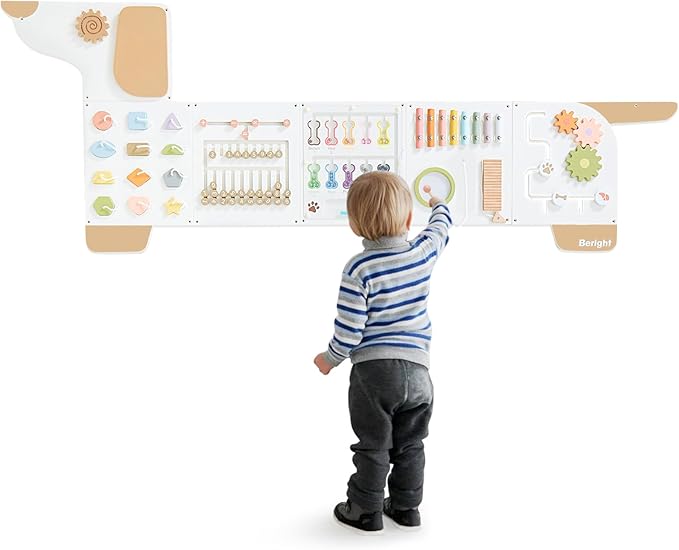 Beright Dog Activity Wall Busy Board Panels, Montessori Sensory Toys, Toddler Learning Activity Center, Perfect for Toddler Playroom & Children's Daycare, White