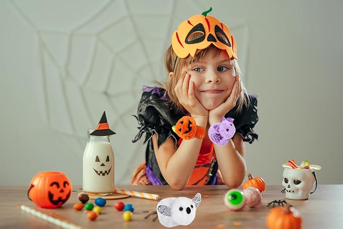 Halloween Plush Slap Bracelets, 8" Bracelets, Party Favor (3-Pack)